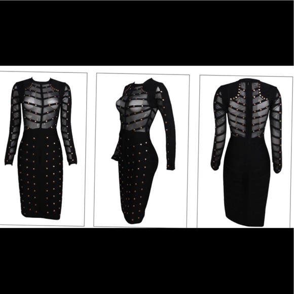 💕NWOT Sheer Studded Bandage Dress💕 - Picture 2 of 5